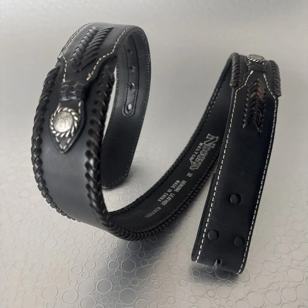 Nocona Black Leather Western Belt Strap No Buckle 32 Concho Laced Edge Cowboy